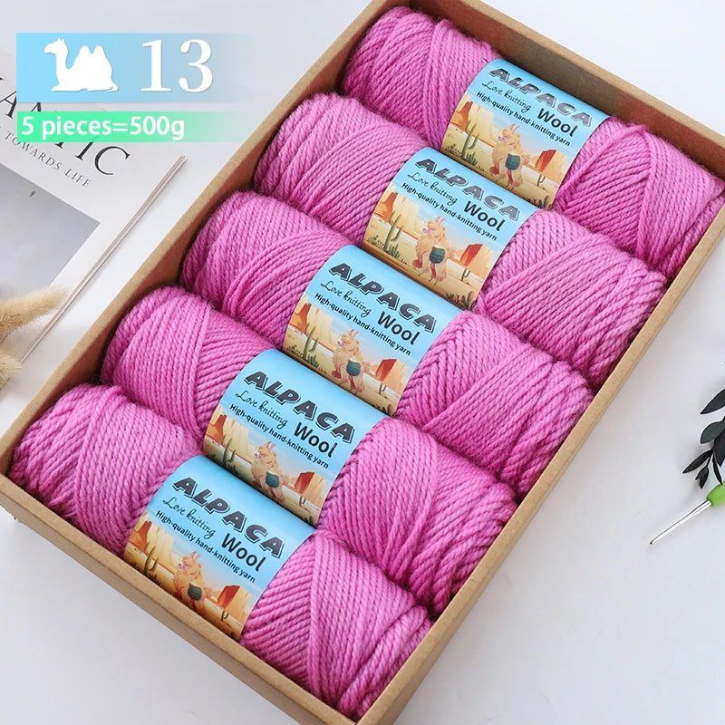 500g contient 5 écheveaux de fil de laine d'alpaga épais, 245 aiguilles, fil à tricoter, fil de matériel de bricolage pour pulls à tricoter, fil pour la fabrication de pulls en laine, grands manteaux, châles, chapeaux,