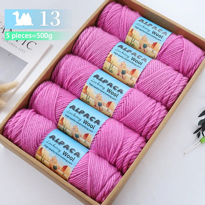 500g contient 5 écheveaux de fil de laine d'alpaga épais, 245 aiguilles, fil à tricoter, fil de matériel de bricolage pour pulls à tricoter, fil pour la fabrication de pulls en laine, grands manteaux, châles, chapeaux,