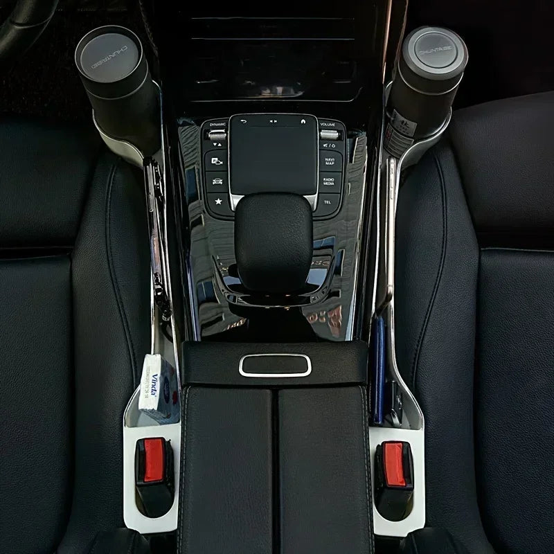 Organisateur de remplissage d'espace de siège de voiture, 2 pièces, mise à niveau du remplissage d'espace de siège latéral de voiture avec porte-gobelet et support pour téléphone, organisateur d'espace de siège de voi