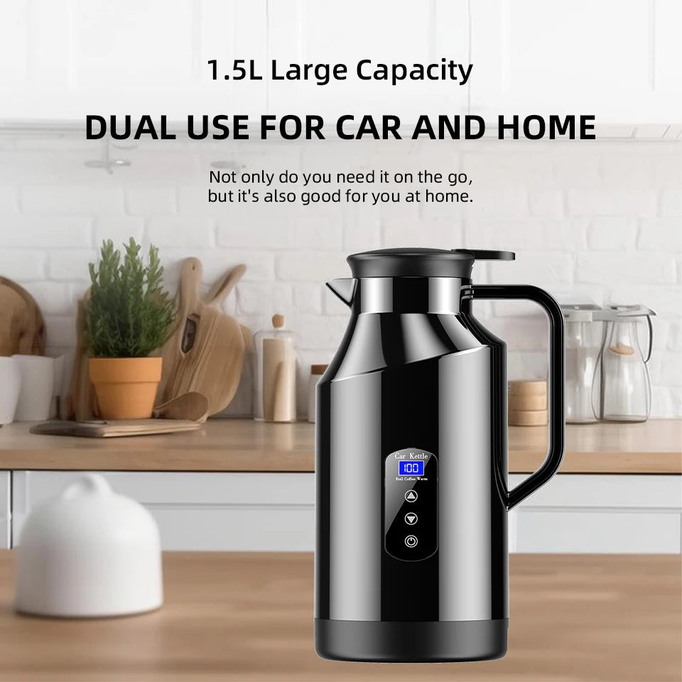 Bouilloire électrique 12v 24v montée sur voiture, pour camions, grande capacité de 1500ML, isolée, eau bouillante, café, nouilles instantanées