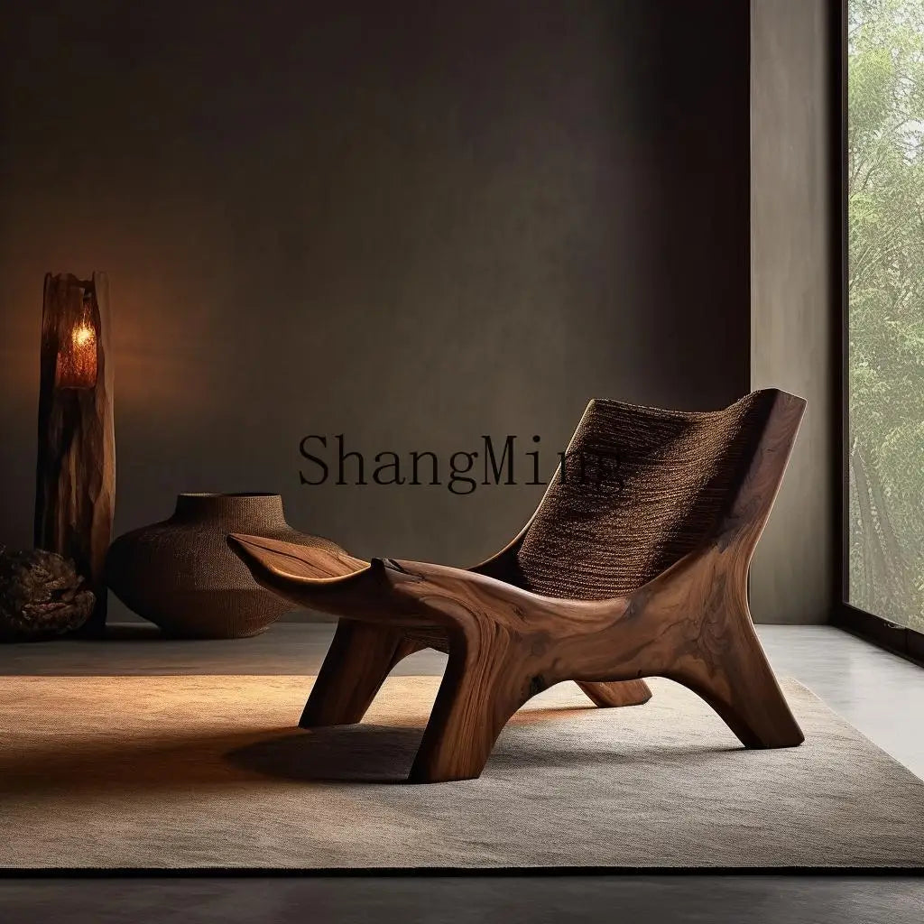 ZYH wabi-sabi vent rondin rangée droite canapé chaise petit appartement rond paresseux vent chaise de loisirs