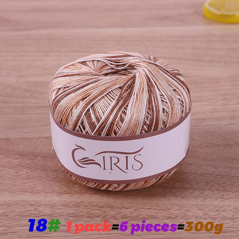 6 #   Fil de dentelle, fil de coton 100% pur coloré teint dégradé mercerisé, fil fin au crochet, tricot fait à la main, châle ajouré d'été, fil de tricot pour pull, 1 pièce = 6 pièces = 300 grammes
