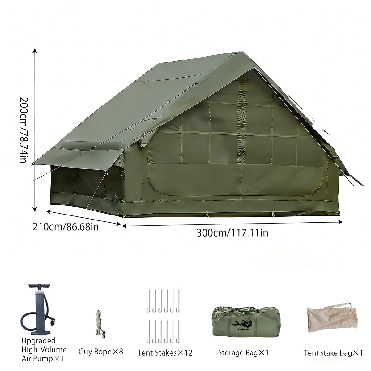 Tente de camping gonflable PAKICETUS pour 4 à 8 personnes avec fenêtres, tente de camping portable résistante à l'eau