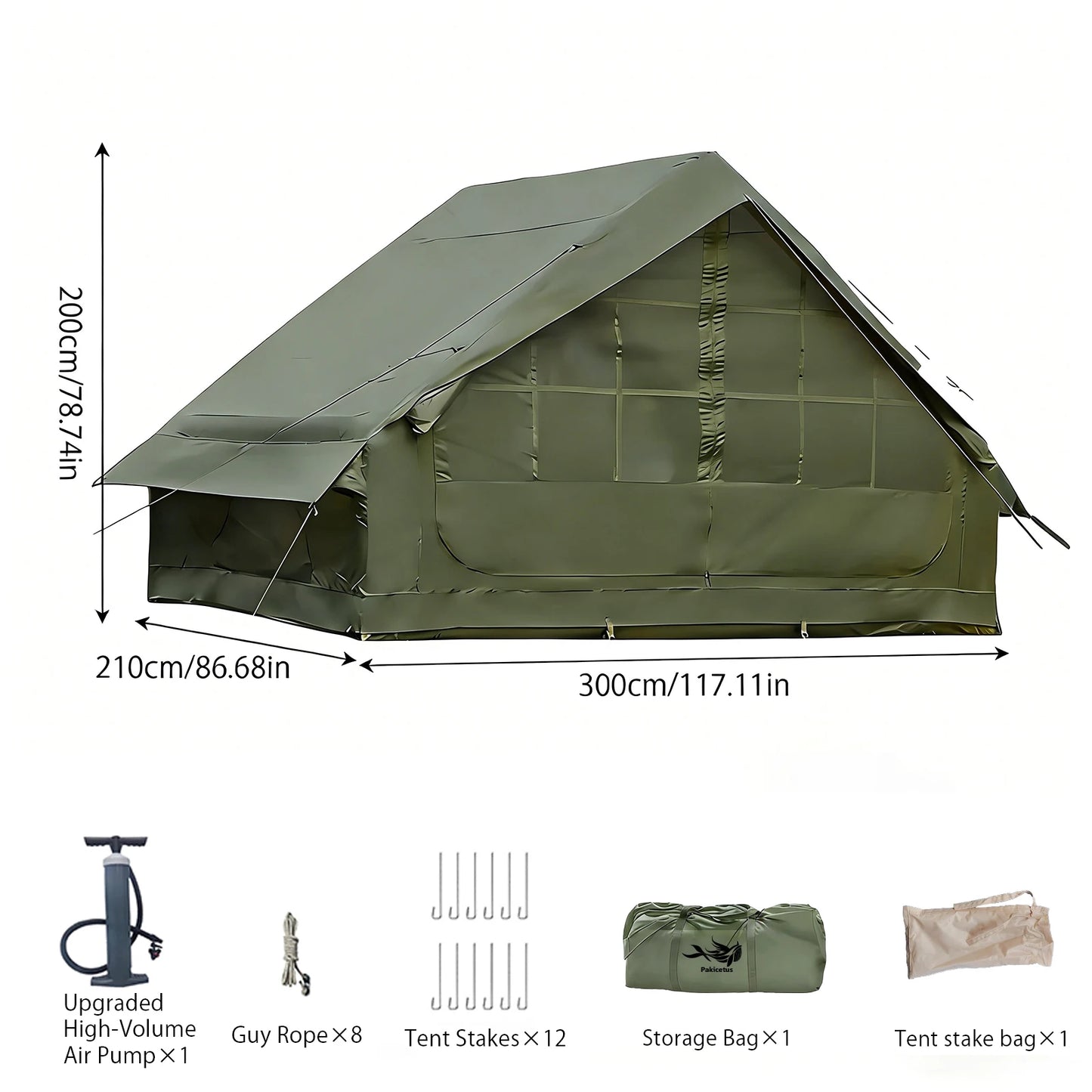Tente de camping gonflable PAKICETUS pour 4 à 8 personnes avec fenêtres, tente de camping portable résistante à l'eau