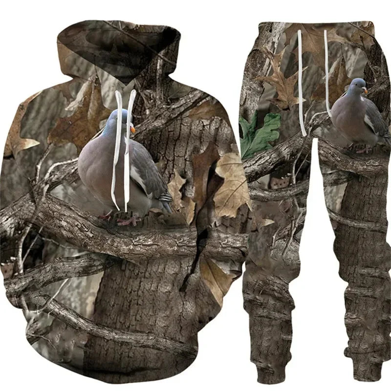 Camouflage plante chasse animale impression 3D sweats à capuche pantalons ensembles hommes sweats pantalons de survêtement deux pièces costumes survêtement hommes vêtements