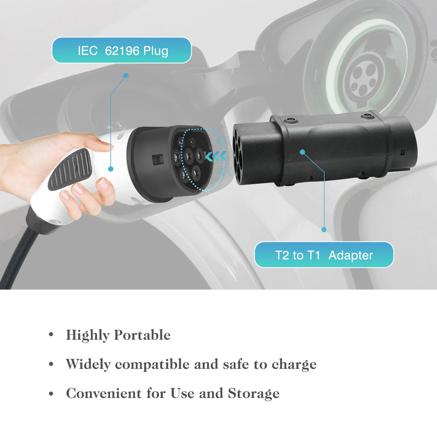 Adaptateur SAE IEC 62196 2 à J1772 Type 1, Station de Charge pour Voitures Électriques, Chargeur de Véhicule EV, Connecteur Latéral