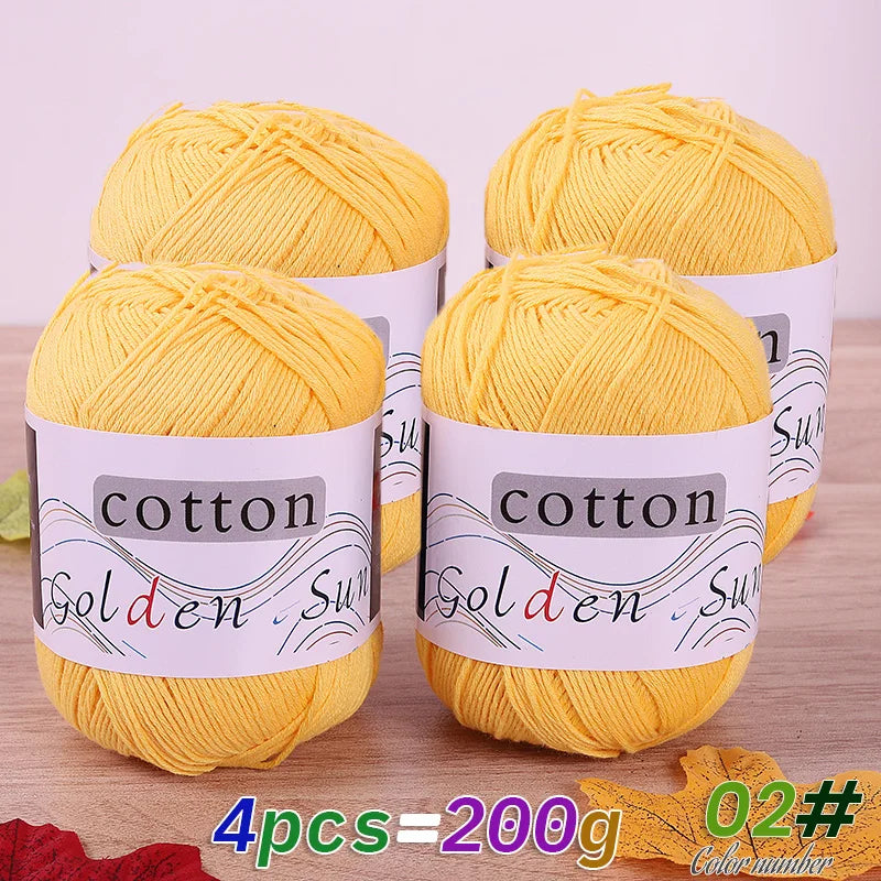 200 g de fil de coton pur 100 %, fil au crochet moyen-fin, fait à la main pour tricoter des pulls, des gilets, des chapeaux et des petites couvertures. Fil de coton moyen-fin, 1 pièce = 4 pièces = 200 grammes