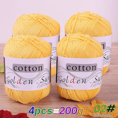 200 g de fil de coton pur 100 %, fil au crochet moyen-fin, fait à la main pour tricoter des pulls, des gilets, des chapeaux et des petites couvertures. Fil de coton moyen-fin, 1 pièce = 4 pièces = 200 grammes