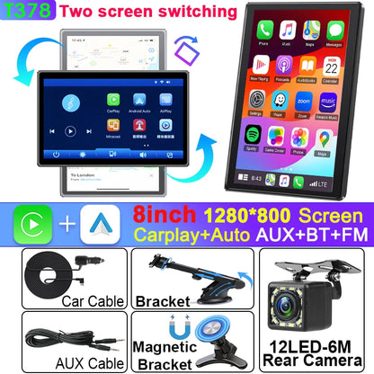 Écran de voiture rotatif Portable universel de 8 pouces, sans fil, Carplay, Android Auto et WIFI, lien miroir, caméra arrière de stationnement, stéréo AUX