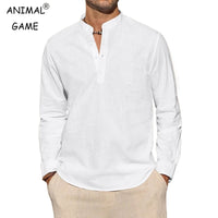 Henley – chemises en coton pour hommes, T-Shirts décontractés, légers, à manches longues, chemises de plage, vacances hawaïennes, nouvelle collection
