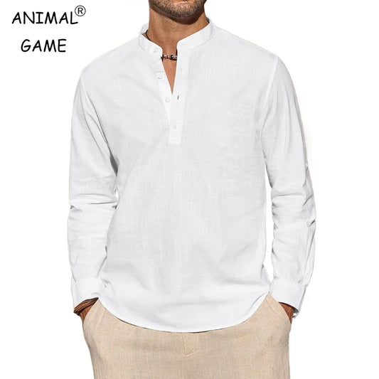 Henley – chemises en coton pour hommes, T-Shirts décontractés, légers, à manches longues, chemises de plage, vacances hawaïennes, nouvelle collection