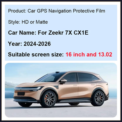 16 et 13.02 pouces pour Zeekr 7X accessoires CX1E 2024 2025 2026 voiture verre trempé GPS écran Film de protection Console centrale