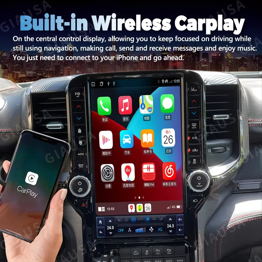 Écran de Navigation GPS Android 13 pour Dodge Ram 2018 – 2020, autoradio Carplay, lecteur multimédia stéréo, unité principale 13.6 pouces DSP