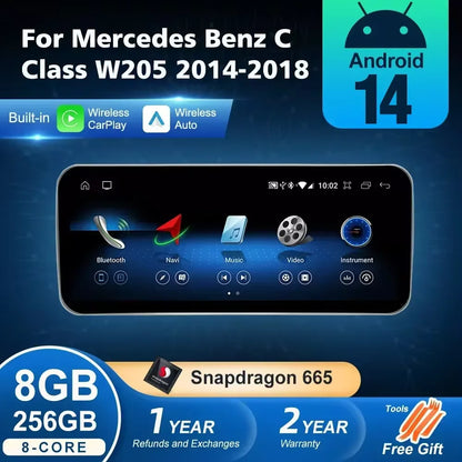 Android 14 sans fil CarPlay pour Mercedes Benz classe C W205 écran Android Auto multimédia Navigation GPS SWC DSP 4G WiFi