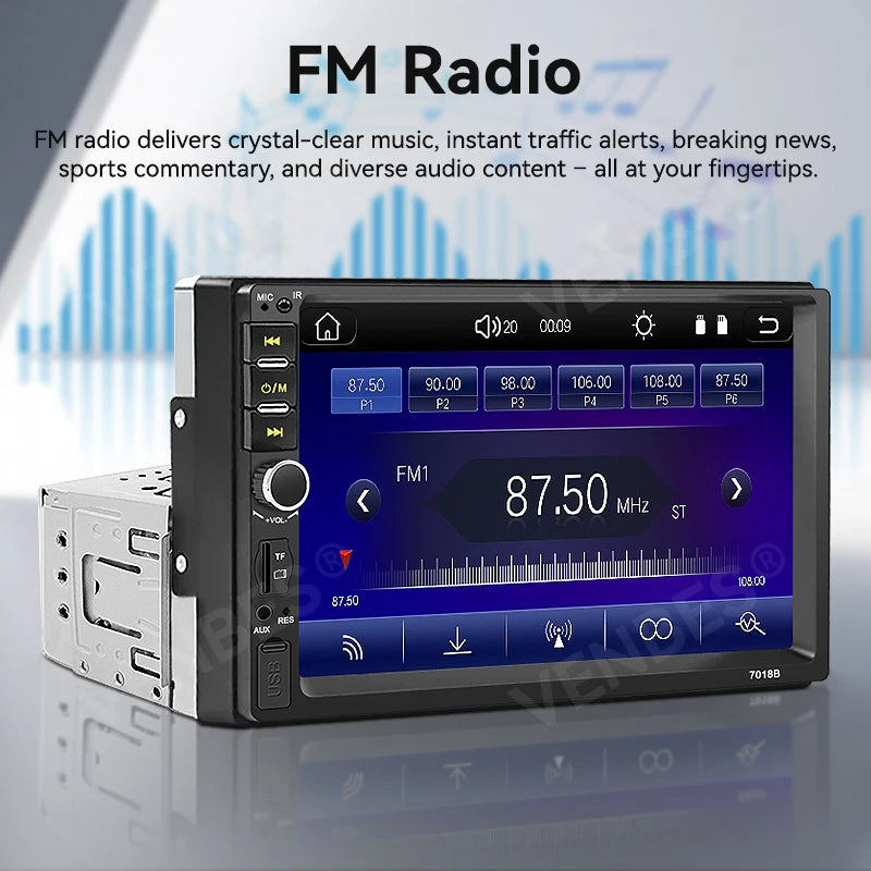 VENBES 7 pouces autoradio universel Mirrorlink Bluetooth FM caméra de recul 1 DIN Auto Audio
