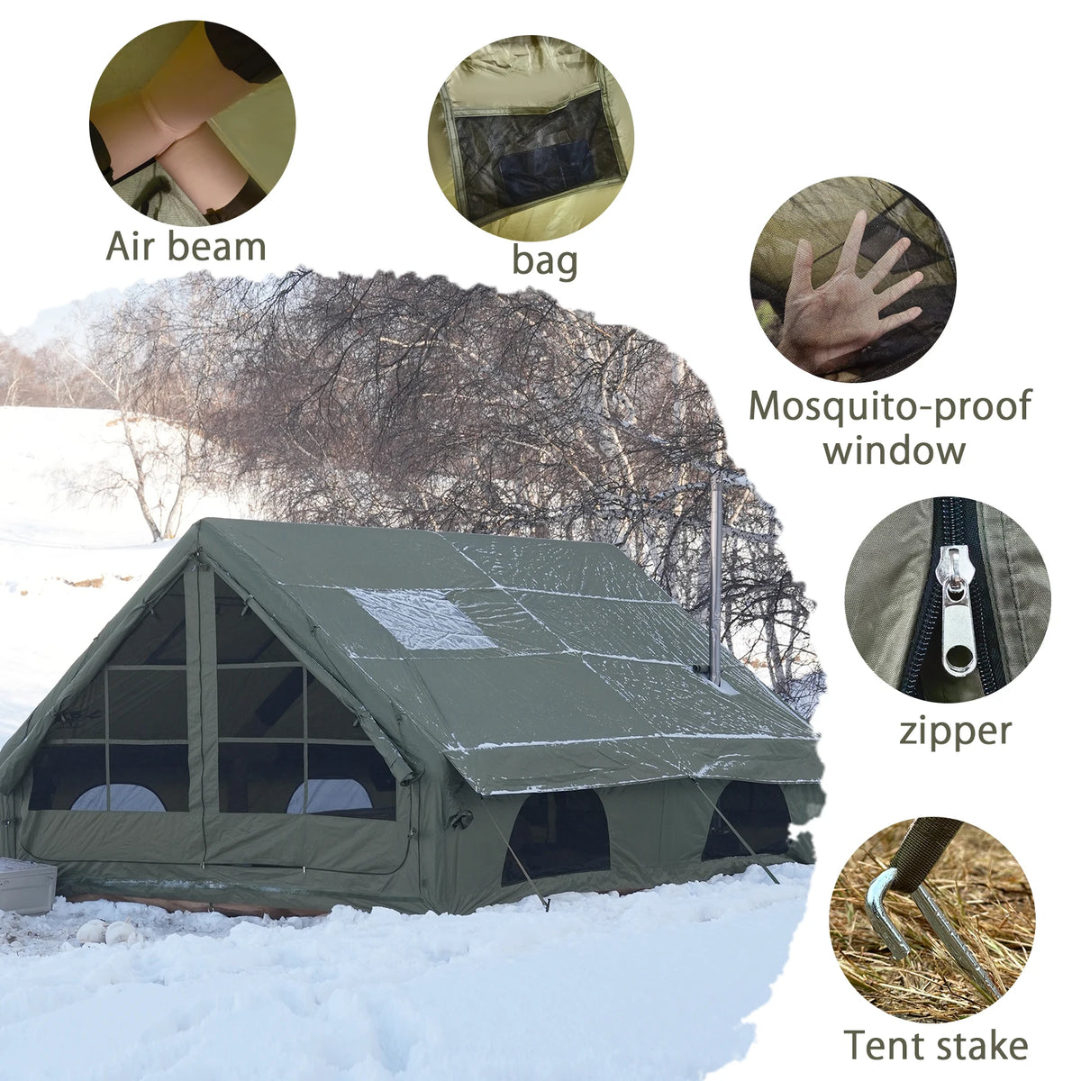 Tente de camping gonflable PAKICETUS pour 4 à 8 personnes avec fenêtres, tente de camping portable résistante à l'eau