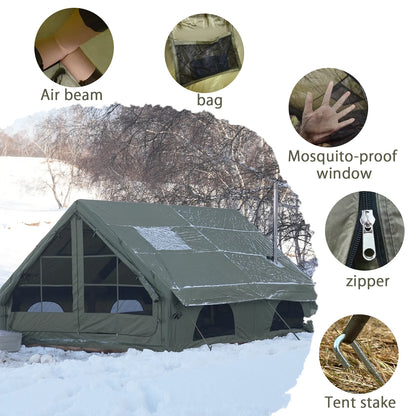 Tente de camping gonflable PAKICETUS pour 4 à 8 personnes avec fenêtres, tente de camping portable résistante à l'eau