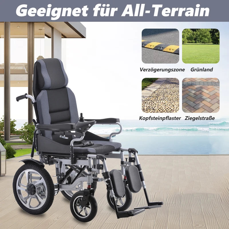 Fauteuil roulant électrique 500W, 20AH, pliable, inclinable, capacité de poids de 150KG, portée de 22KM, conception ergonomique