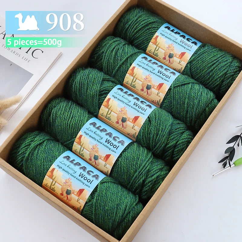 500g contient 5 écheveaux de fil de laine d'alpaga épais, 245 aiguilles, fil à tricoter, fil de matériel de bricolage pour pulls à tricoter, fil pour la fabrication de pulls en laine, grands manteaux, châles, chapeaux,