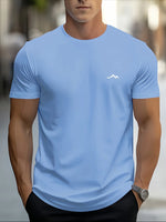 T-shirt à manches courtes et col rond pour hommes, 100% pur coton, à la mode, sport décontracté, ample, imprimé montagne, été