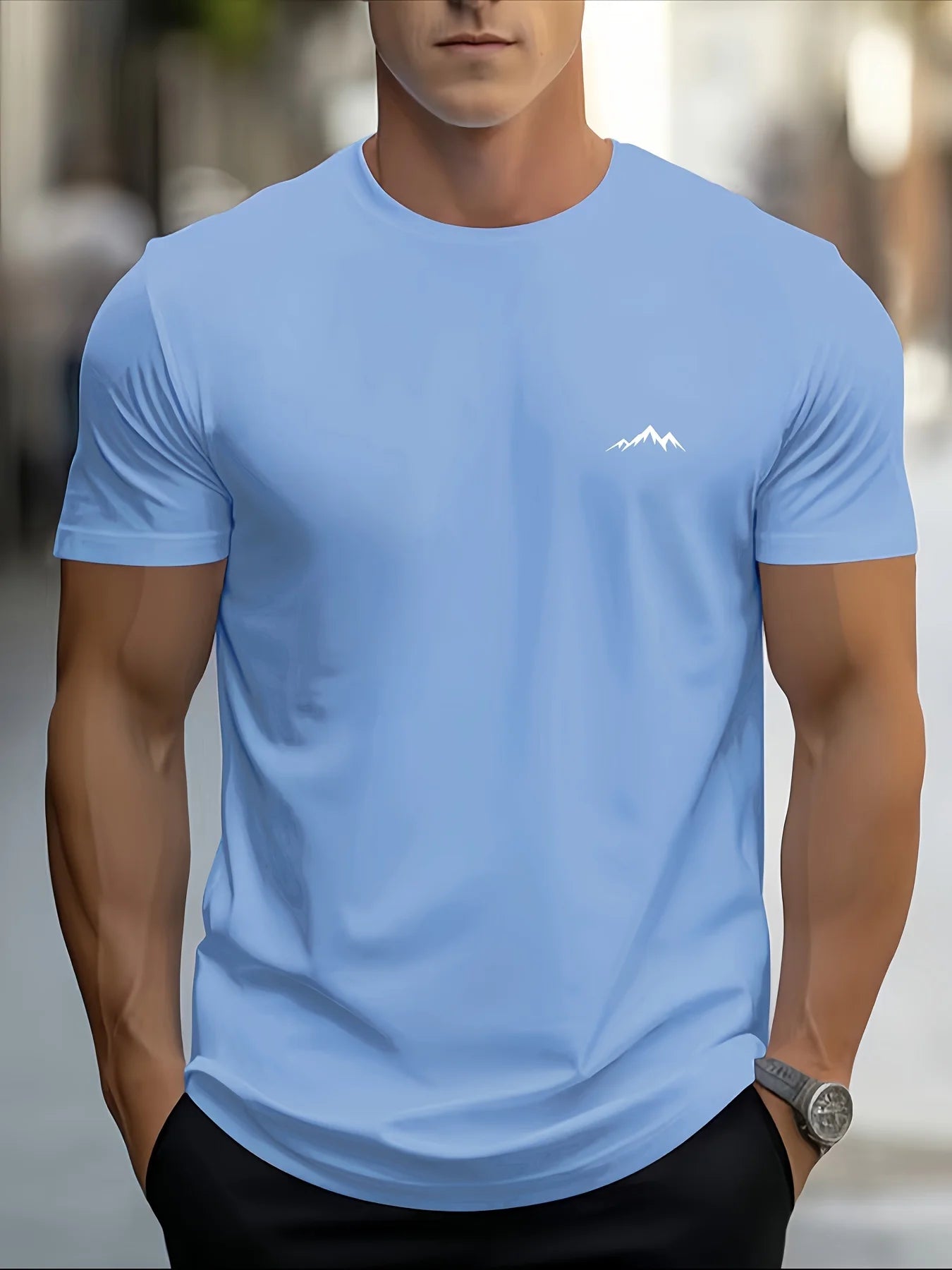 T-shirt à manches courtes et col rond pour hommes, 100% pur coton, à la mode, sport décontracté, ample, imprimé montagne, été