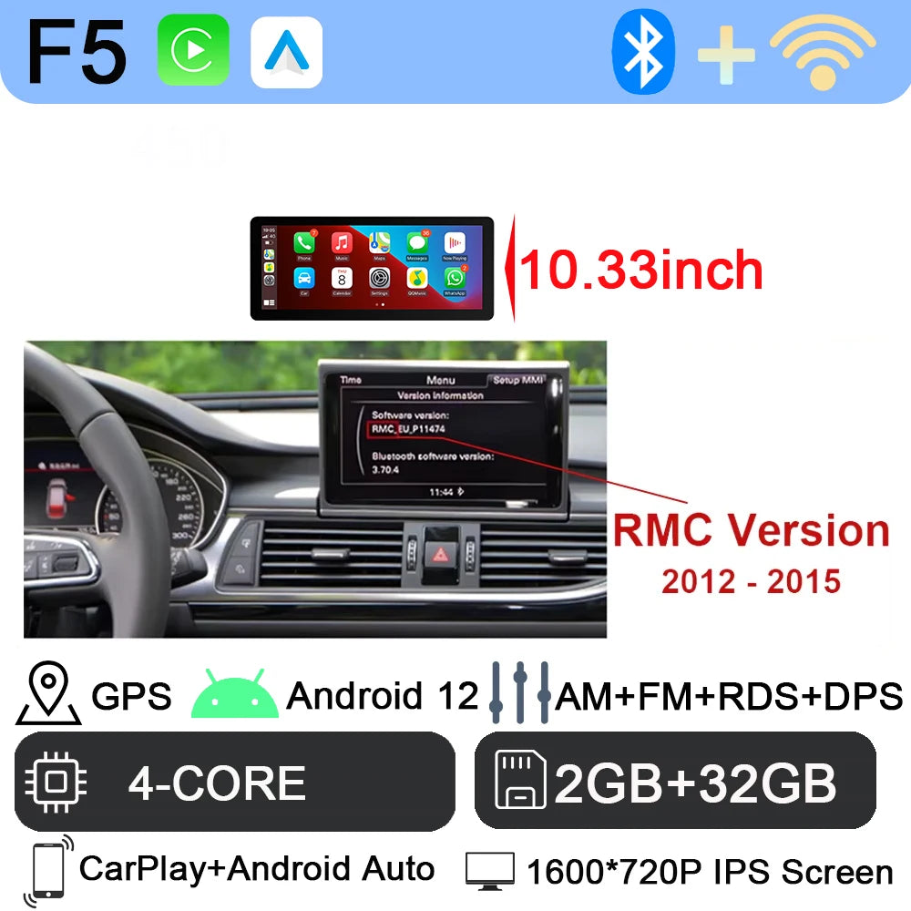 Android 13 sans fil Carplay 12.3 pouces pour Audi A6 C7 A7 2012-2018 autoradio multimédia Android Auto GPS 4G LTE DSP stéréo WiFi