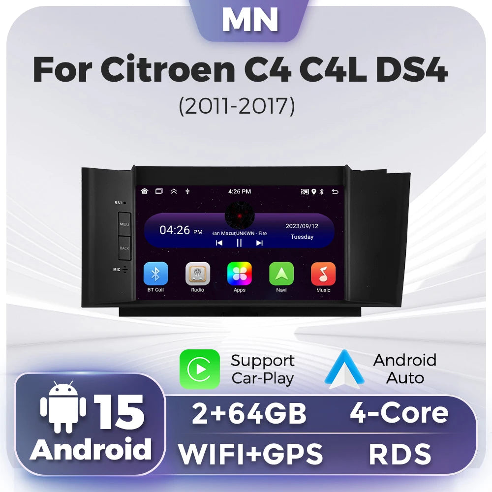 Autoradio Android 15 pour citroën C4 C4L DS4, sans fil, Carplay, Navigation GPS automatique, lecteur vidéo multimédia stéréo, nouveauté 2026