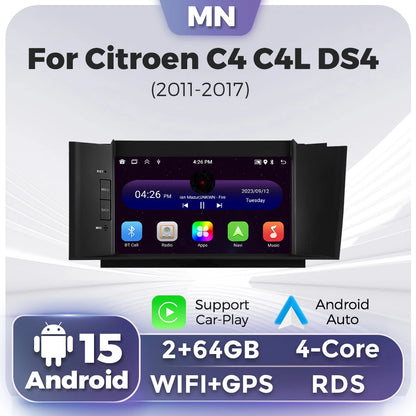 Autoradio Android 15 pour citroën C4 C4L DS4, sans fil, Carplay, Navigation GPS automatique, lecteur vidéo multimédia stéréo, nouveauté 2026