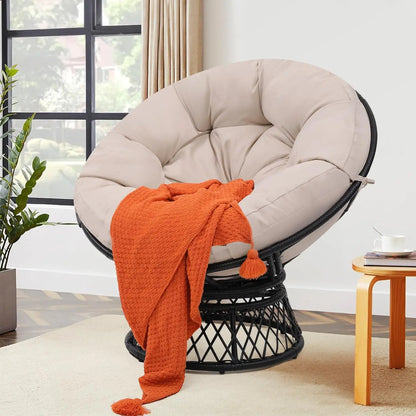 Fauteuil Papasan surdimensionné de 46 pouces avec rotation à 360° °   Fauteuil pivotant, cadre en rotin imperméable et coussin épais pour adultes