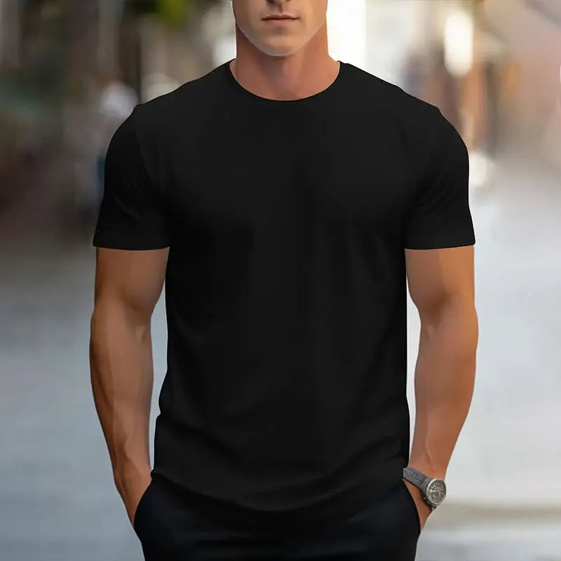 2024 Nouveau Col Rond À Manches Courtes T-Shirt Classique Mode Solide Couleur Sport Respirant À Manches Courtes D'été Respirant Gym Top