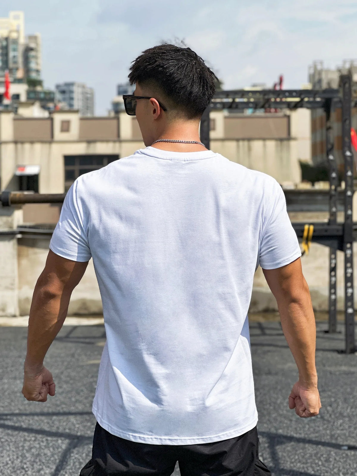 T-shirt de sport musculaire à manches courtes pour hommes, blanc, coton, fitness, basket-ball, course à pied, entraînement, élastique, automne