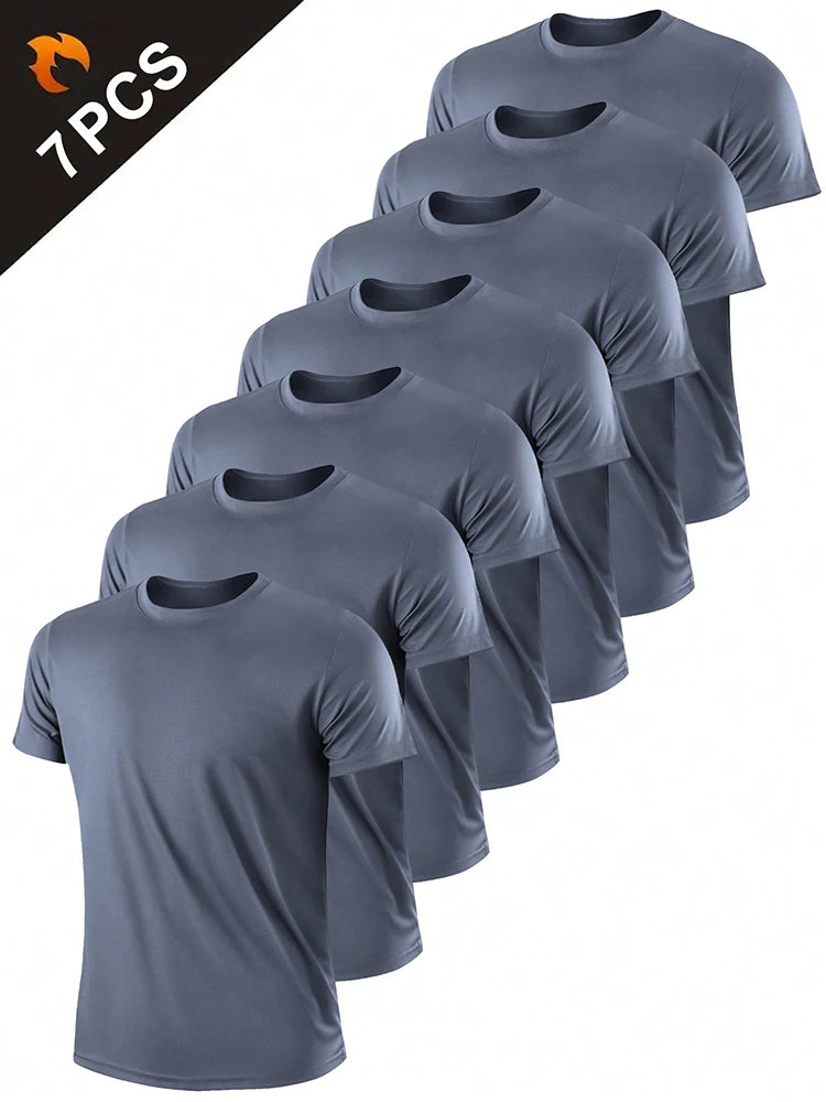 T-shirt de sport à séchage rapide ultraléger pour hommes, haut léger respirant, document solide, entraînement de fitness, entraînement, course à pied, salle de sport, 7 pièces