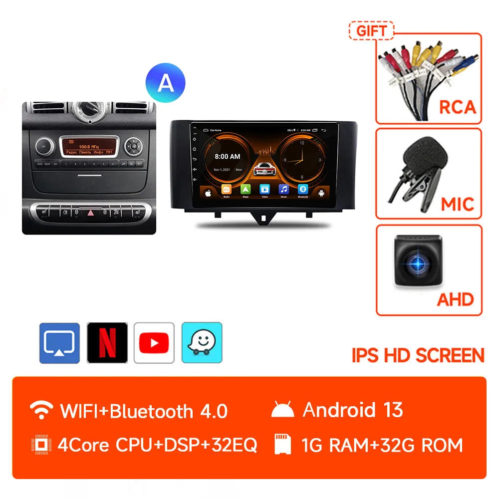 JIUYIN-Autoradio TS18 AI Voice Wireless CarPlay Android Auto Radio pour Smart Fortwo 451, 2005-2010, 4G, GPS, 2Din, Limitation de la voiture