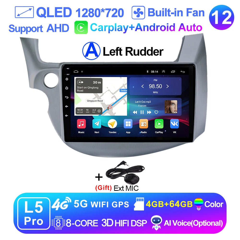LEHX-Autoradio L6 Pro Android 14, 4G, Carplay, DVD, Stéréo, 2 DIN, Unité Centrale, Limitation GPS, pour Voiture HONDA FIT JAZZ (2007-2013)