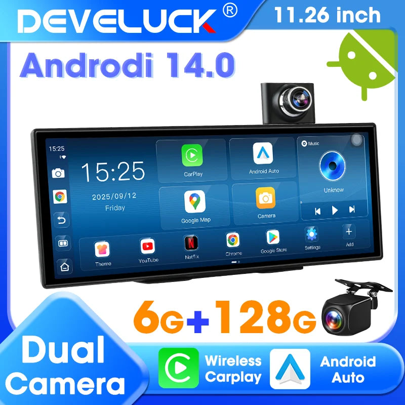 11.26 pouces universel Android 14 8 cœurs puce 6 + 128G Carplay autoradio GPS BT lecteur multimédia Central systèmes intelligents de voiture