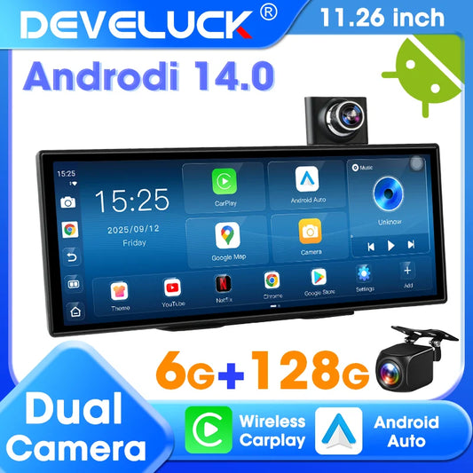 11.26 pouces universel Android 14 8 cœurs puce 6 + 128G Carplay autoradio GPS BT lecteur multimédia Central systèmes intelligents de voiture