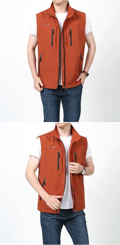 Grande taille hommes été en plein air randonnée gilet tactique multi-poches léger coque souple utilitaire voyage Safari Cargo gilet hommes