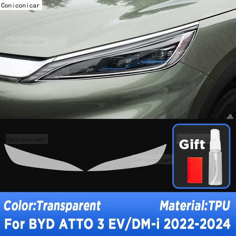 Film de Protection Transparent anti-rayures pour phares de voiture, autocollants en TPU pour BYD ATTO 3 YUAN PLUS EV DM-i 2022 – 2024