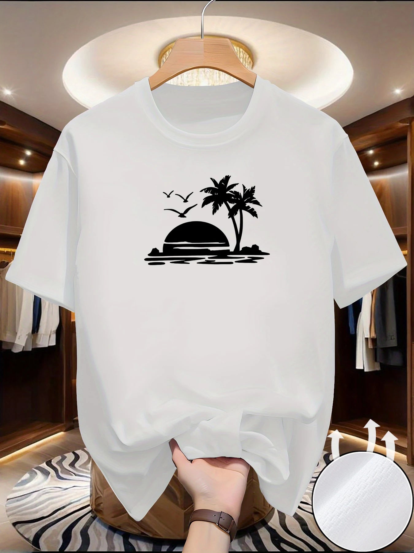 T-Shirt de course à manches courtes pour hommes, haut fin et réfléchissant, impression de plage, séchage rapide, respirant, Fitness, sport, été