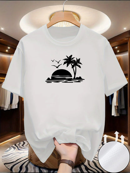 T-Shirt de course à manches courtes pour hommes, haut fin et réfléchissant, impression de plage, séchage rapide, respirant, Fitness, sport, été
