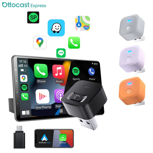 Adaptateur sans fil CarPlay et Android Auto Ottocast Mini Dot Express, WiFi 6, BT 5.4, Plug & Play pour Audi, Toyota, VW, Nouveauté 2026