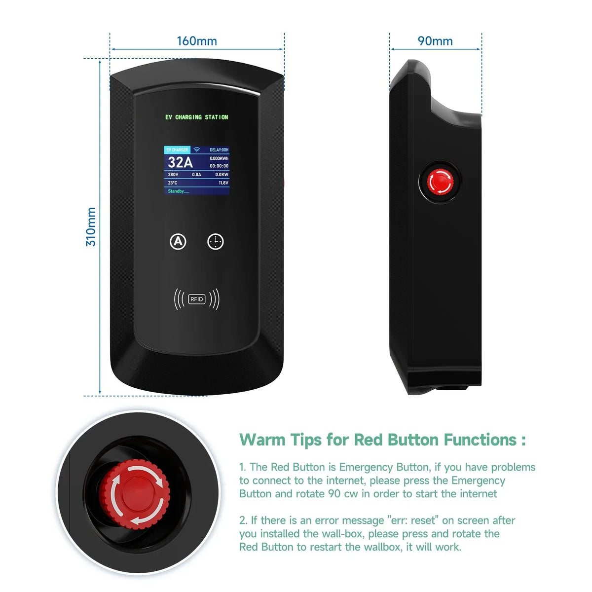 محطة شحن EV ثلاثية الأطوار AFEV 22KW 32A من النوع 2 IEC62196-2 شاحن سيارة كهربائية 7.6/11KW EVSE Wallbox WiFi APP للتحكم عن بعد