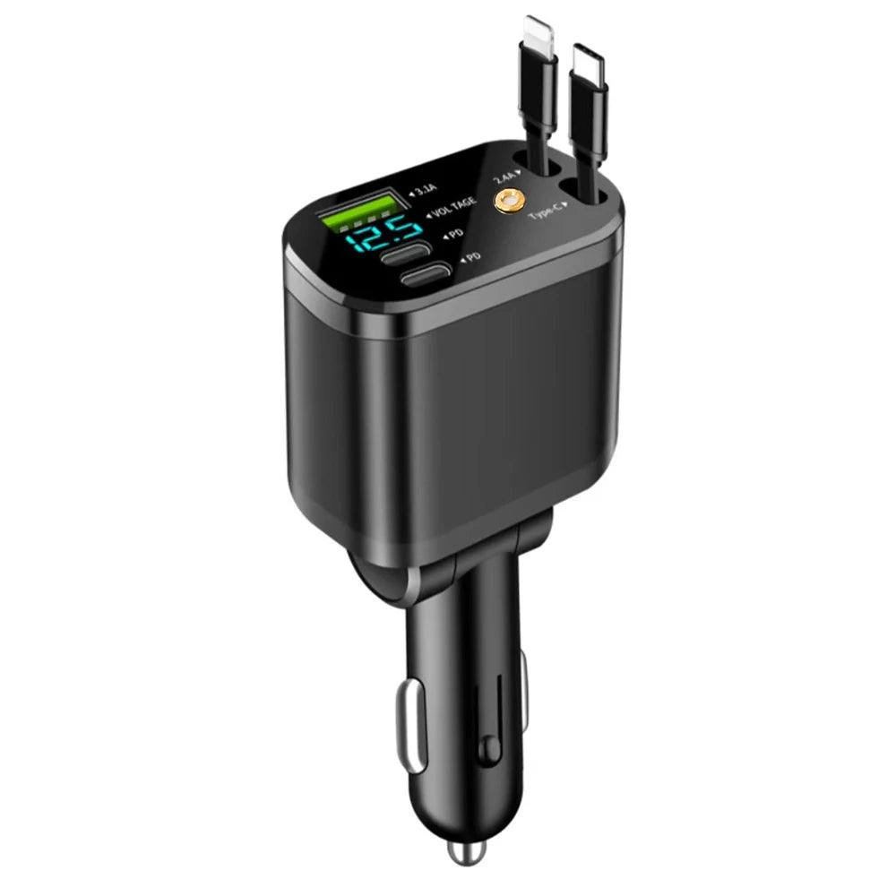 Chargeur de voiture rétractable 5 en 1, 120W, avec lumière étoilée, adaptateur allume-cigare Super rapide pour iPhone Huawei Samsung