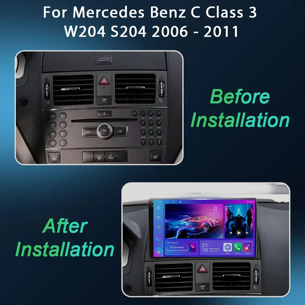 Pour Mercedes Benz classe C 3 W204 S204 2006 - 2011 Android 15 Carplay Auto autoradio multimédia lecteur vidéo Navigation GPS DSP