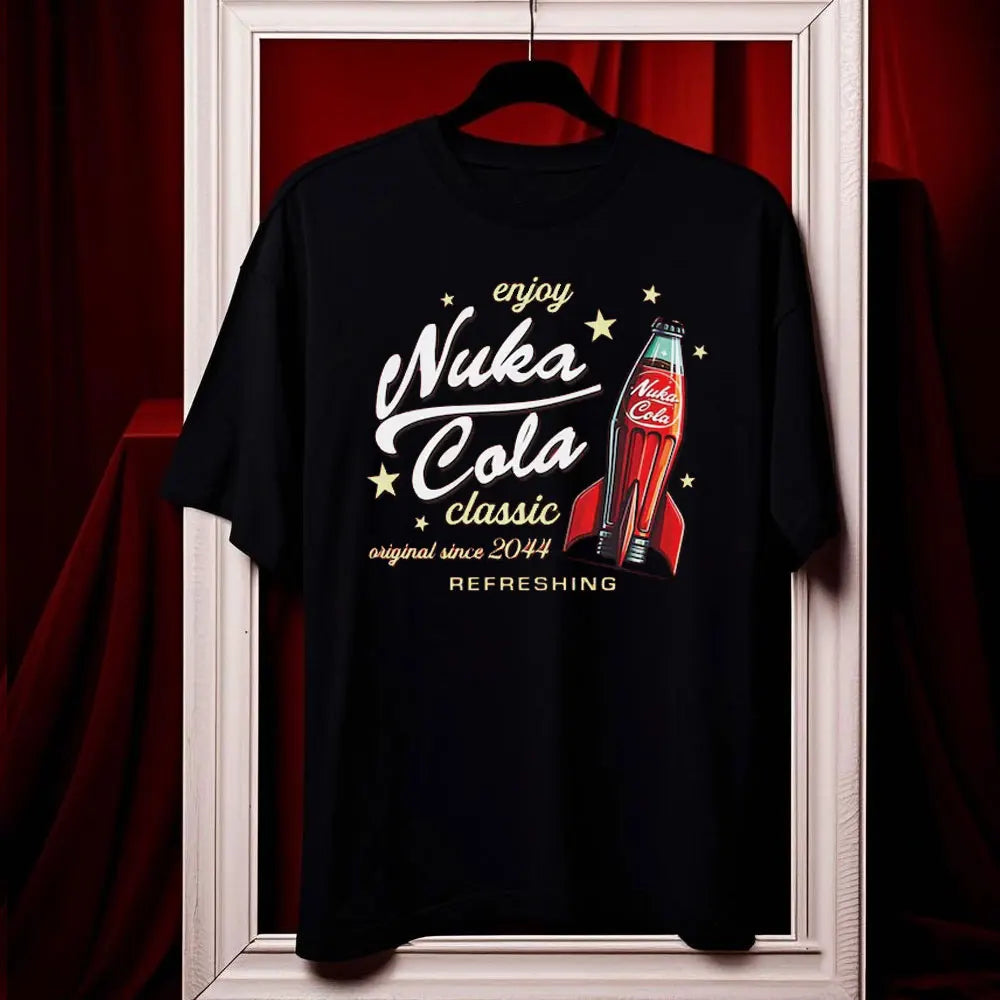 تيشيرت Nuka Cola Fallout للجنسين من القطن الناعم، تي شيرت مضحك، تي شيرت أحمر عتيق 2044، تي شيرت علوي، هدية للمعجبين، ملابس رجالية، هاراجوكو