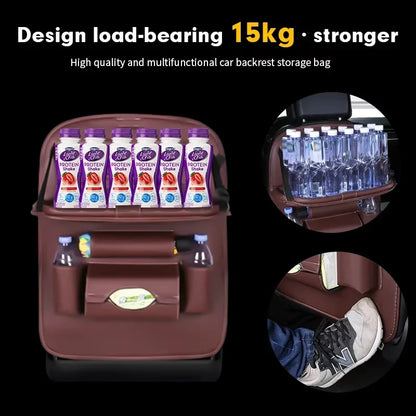 Organisateur de dossier de siège de voiture avec plateau de Table pliable, organisateur de rangement en cuir PU avec poches, tapis de coup de pied, accessoires d'intérieur de siège