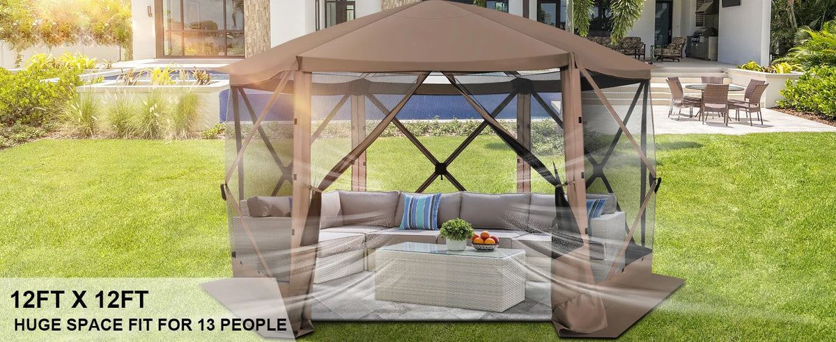 Maison d'écran de tente de belvédère escamotable pour le camping, pièce d'écran de 12x12 avec le toit parfait, belvédère d'écran extérieur avec le filet