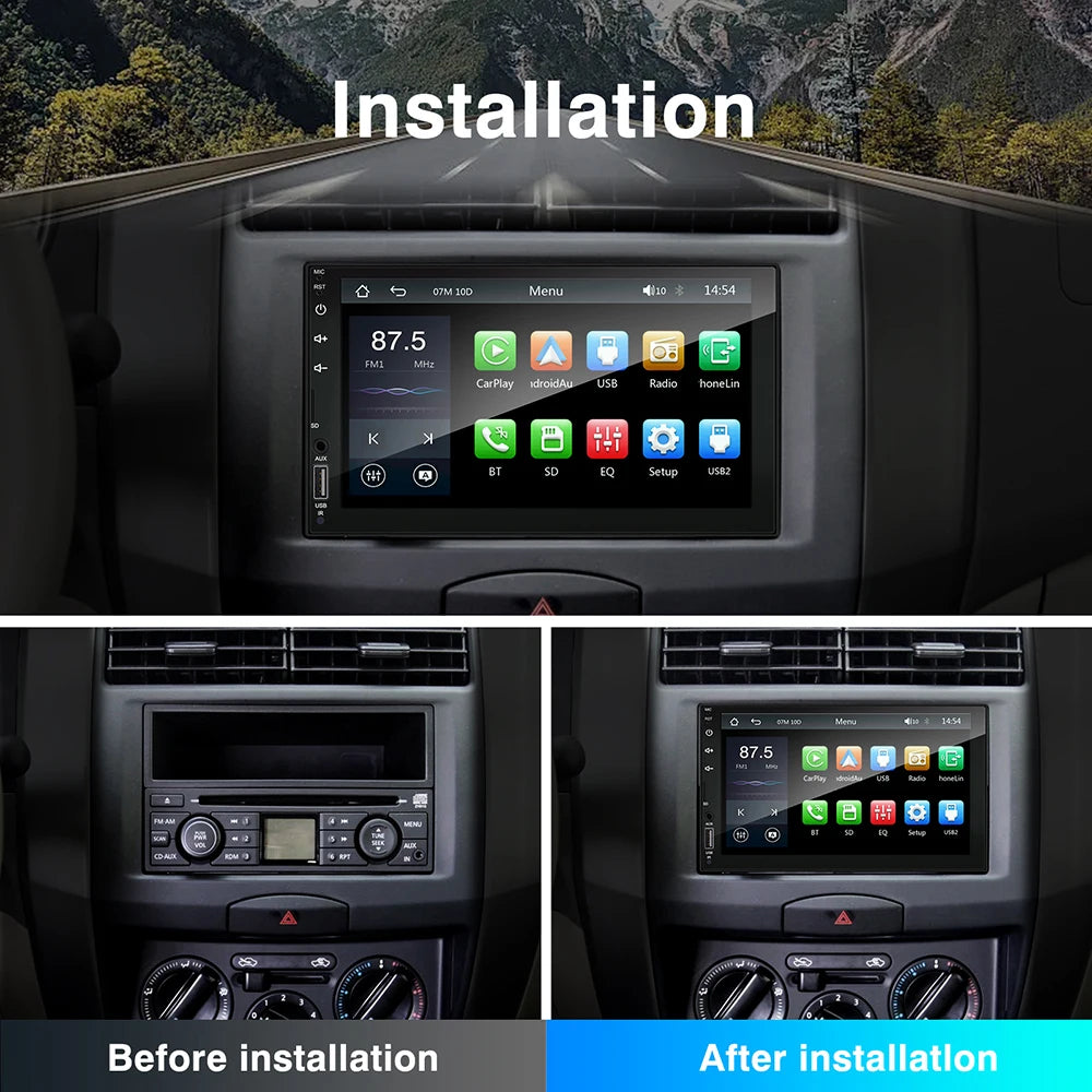 2DIN 7 pouces voiture multimédia MP5 lecteur vidéo filaire CarPlay Android Auto Mirrorlink écran tactile FM AUX Bluetooth USB charge rapide