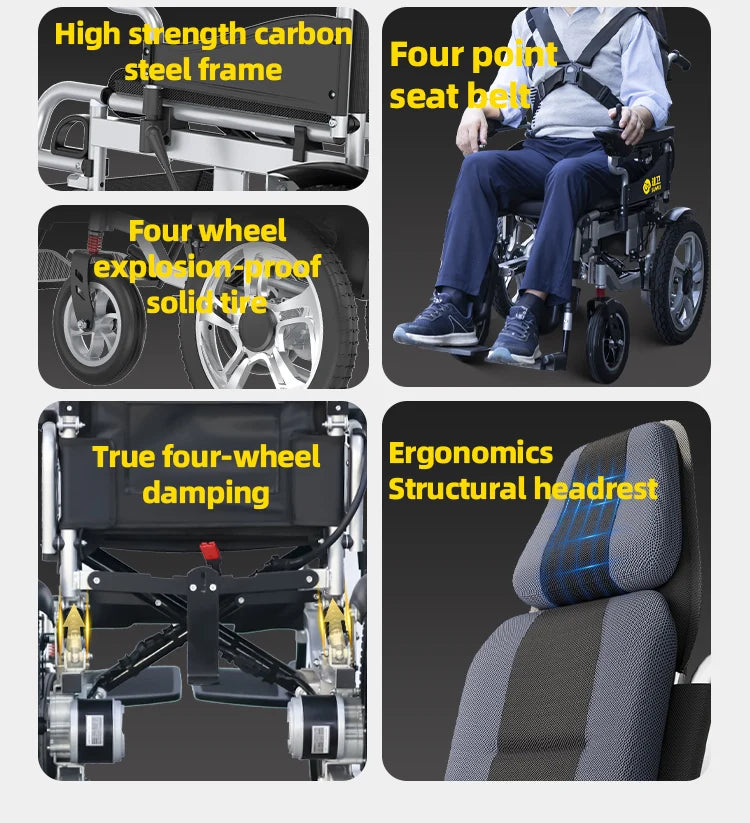 Fauteuil roulant électrique inclinable avec dossier haut, chaise plate allongée avec roulettes pour désactionner 50112-L036