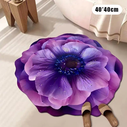 Nouveau tapis de sol en forme de pivoine, doux et durable, 40x40cm, antidérapant et absorbant pour salle de bain